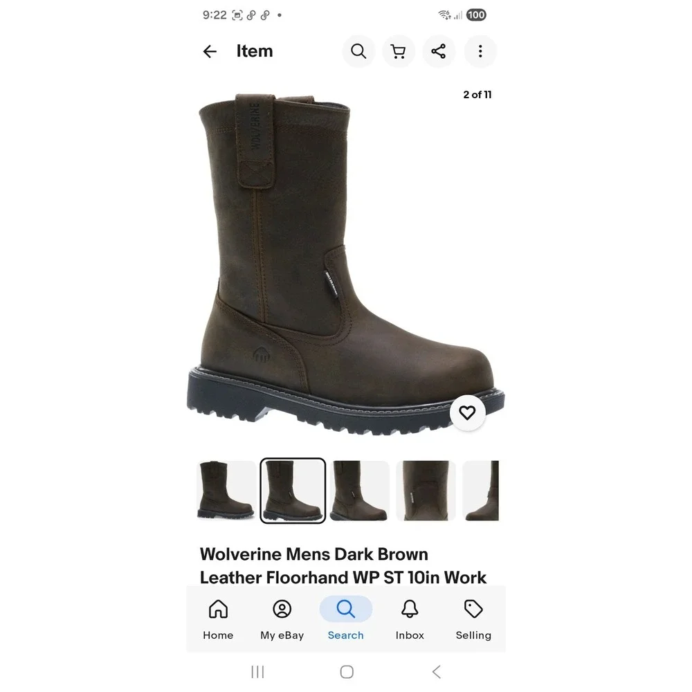 Wolverine‎ Mens Dark Brown Leather Floorhand Welly Work Boots Size 12